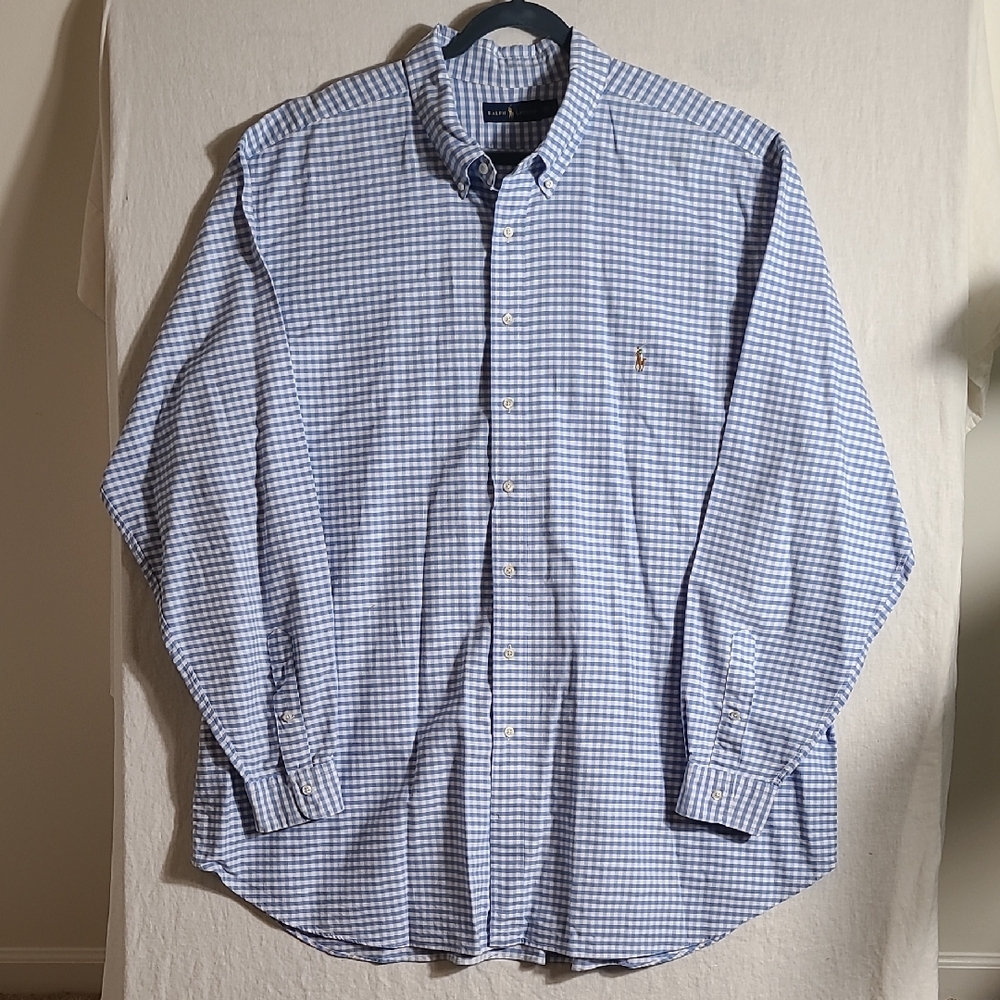 Ralph Lauren Blue and White Checkered Cotton Shirt Size 3XLT